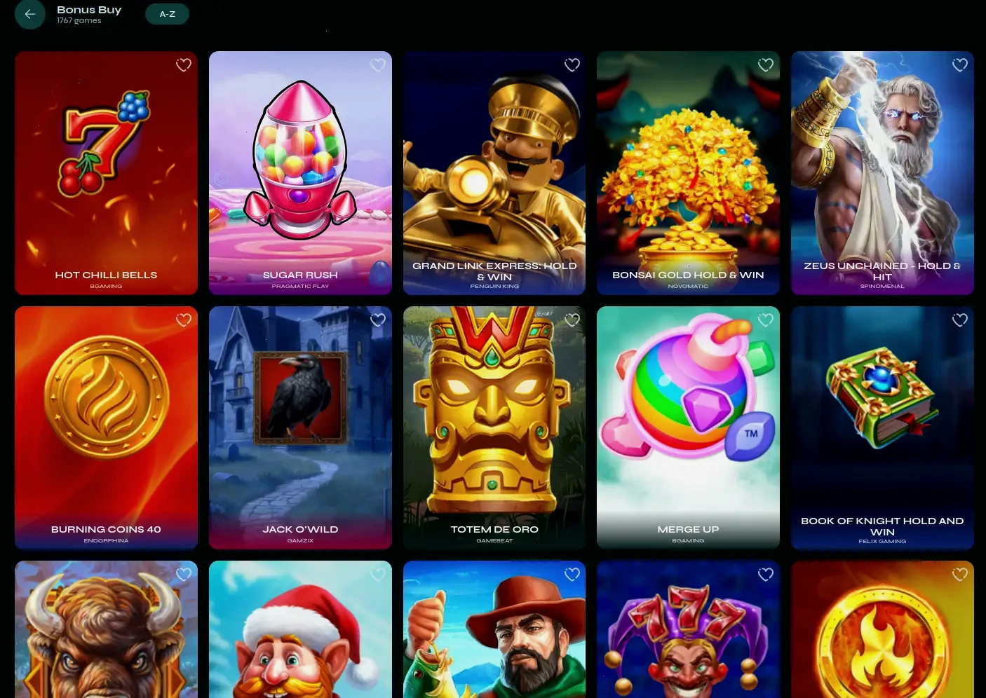 Spinanga Rewards Hub bonus overview and game selection